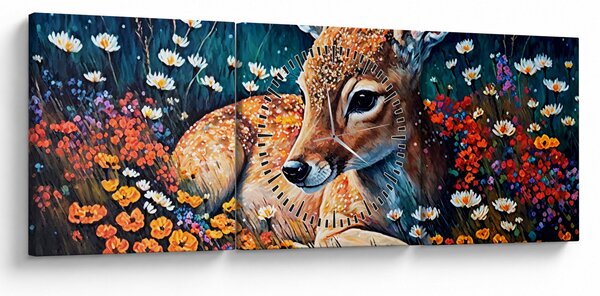 Obraz - Malowany jeleń (z zegarem) (90x30 cm)
