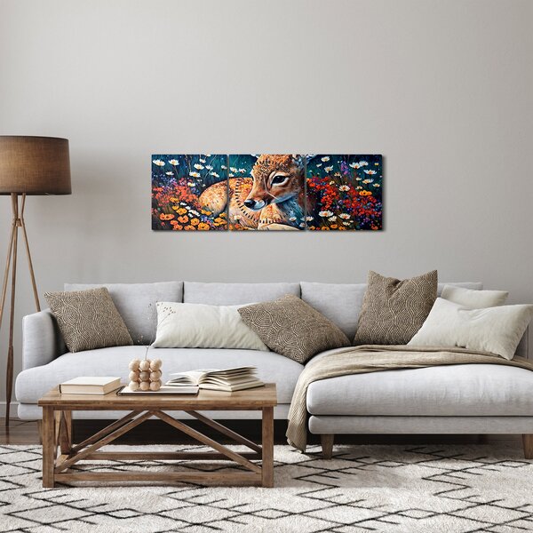 Obraz - Malowany jeleń (z zegarem) (90x30 cm)