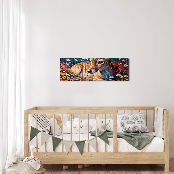 Obraz - Malowany jeleń (z zegarem) (90x30 cm)
