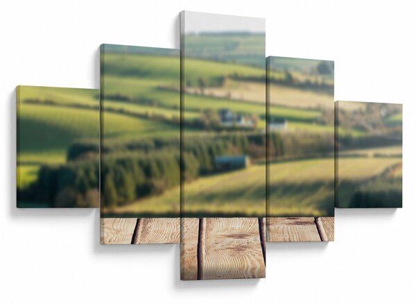 Obraz - Drewniana półka z krajobrazem (125x70 cm)