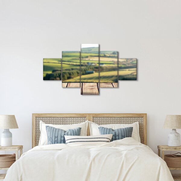 Obraz - Drewniana półka z krajobrazem (125x70 cm)