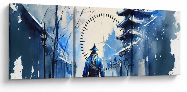 Obraz - Samuraj, akwarela (z zegarem) (90x30 cm)