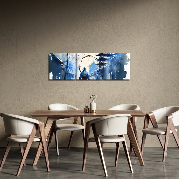 Obraz - Samuraj, akwarela (z zegarem) (90x30 cm)