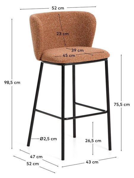 Tapicerowany hoker w kolorze terakoty (wysokość siedziska 75 cm) Ciselia – Kave Home