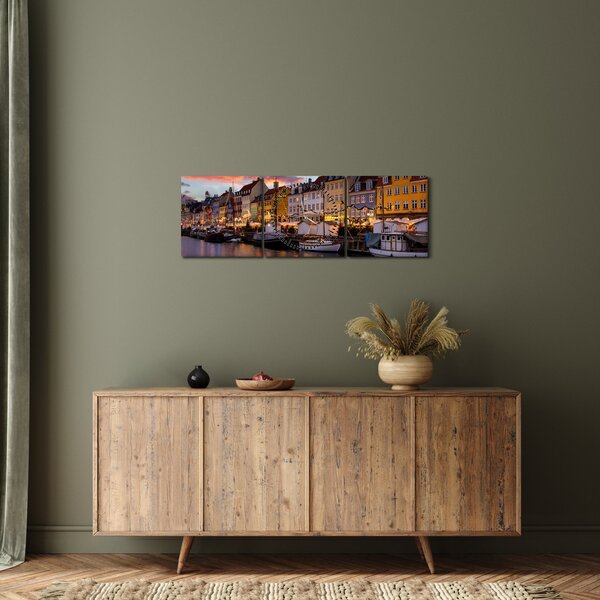 Obraz - Nyhavn, Kopenhaga (z zegarem) (90x30 cm)