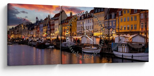 Obraz - Nyhavn, Kopenhaga (z zegarem) (90x30 cm)