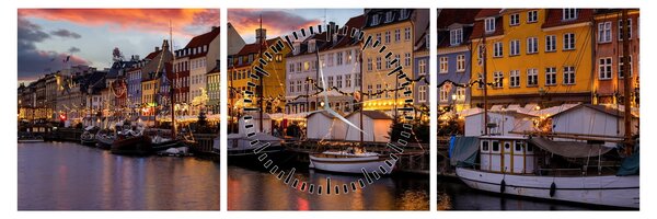 Obraz - Nyhavn, Kopenhaga (z zegarem) (90x30 cm)