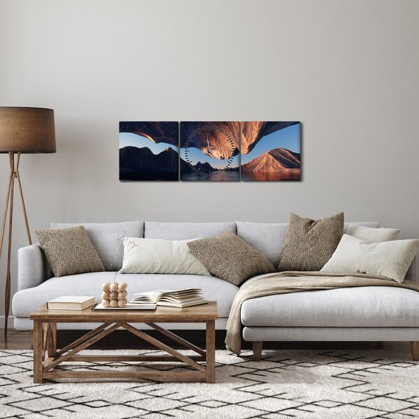 Obraz - Klify 3D (z zegarem) (90x30 cm)