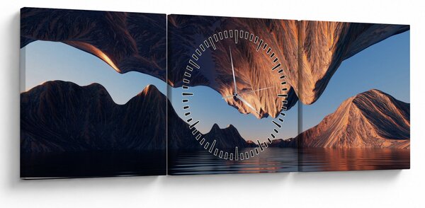 Obraz - Klify 3D (z zegarem) (90x30 cm)