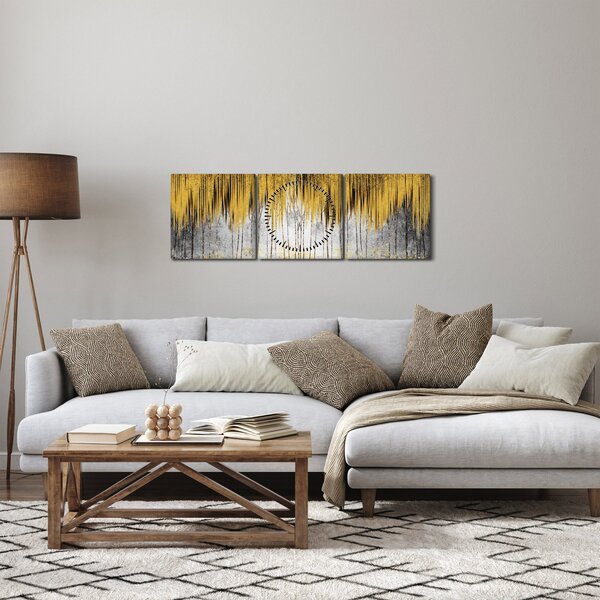 Obraz - Złote linie (z zegarem) (90x30 cm)