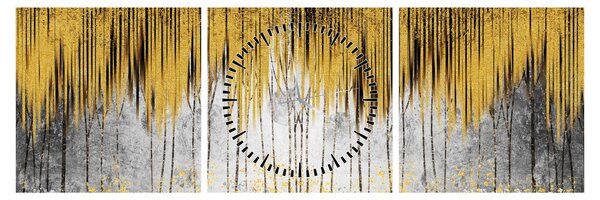 Obraz - Złote linie (z zegarem) (90x30 cm)
