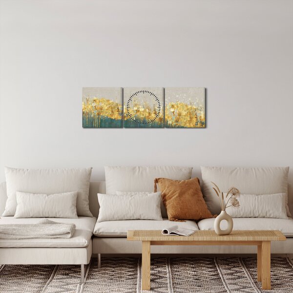 Obraz - Tekstura ze złotą dekoracją (z zegarem) (90x30 cm)