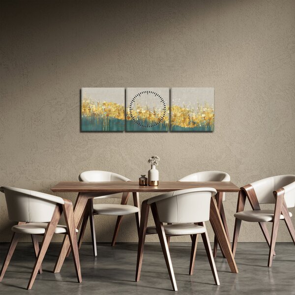 Obraz - Tekstura ze złotą dekoracją (z zegarem) (90x30 cm)