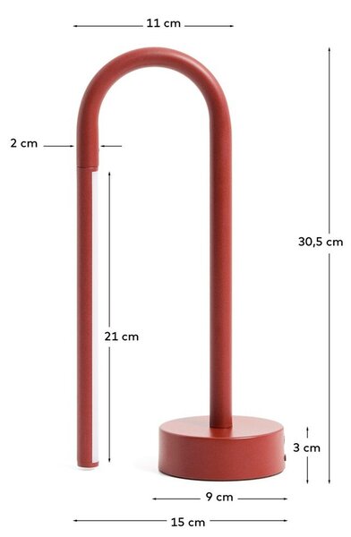 Czerwona metalowa lampa stołowa LED (wysokość 30 cm) Bow – Kave Home
