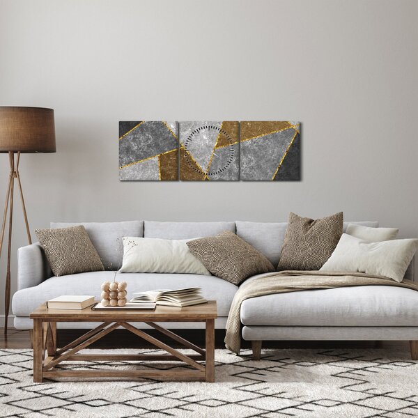 Obraz - Imitacja materiałów (z zegarem) (90x30 cm)