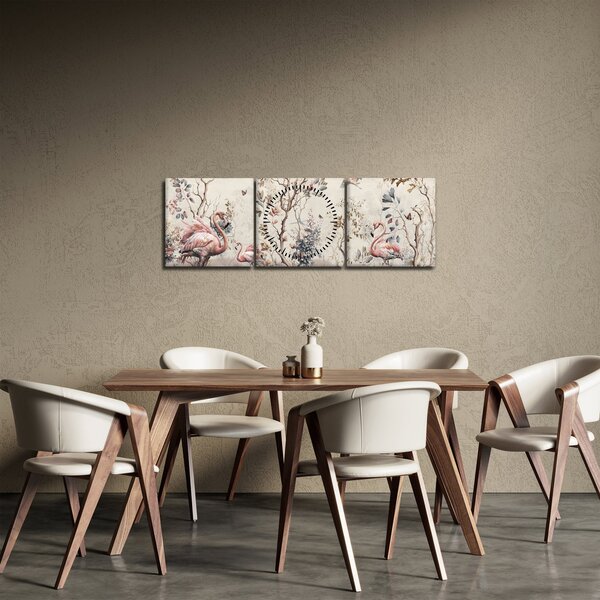Obraz - Rysunek flamingów (z zegarem) (90x30 cm)