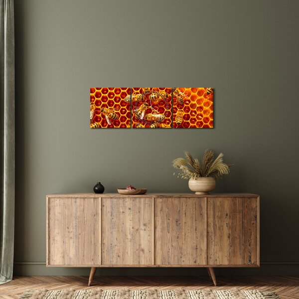 Obraz - Plaster miodu (z zegarem) (90x30 cm)