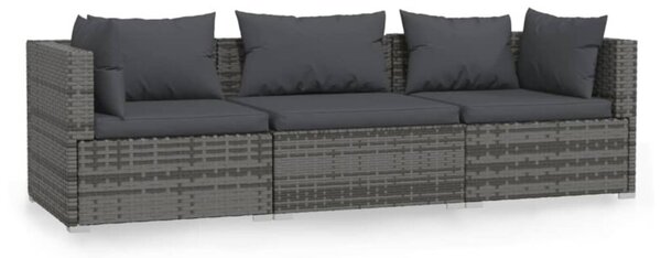 Sofa 3-osobowa z poduszkami, szara, polirattan