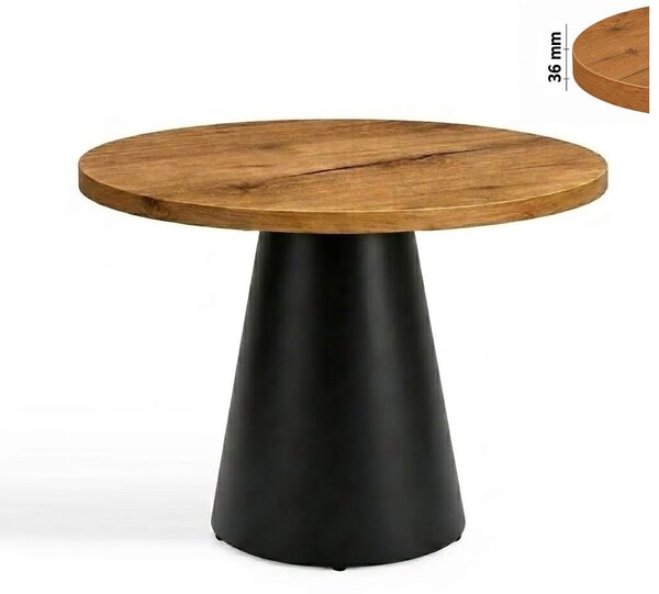 Stół 120 cm okrągły nierozkładany, blat 3,6 cm, Metalowa podstawa "Piramida" I ArtDHome