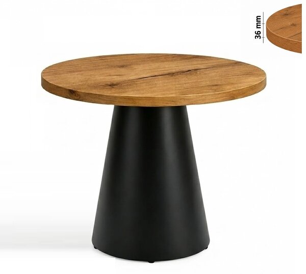 Stół 100 cm okrągły nierozkładany, blat 3,6 cm, Metalowa podstawa "Piramida" I ArtDHome