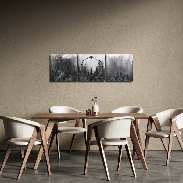 Obraz - Las z ilustrowanymi elementami (z zegarem) (90x30 cm)