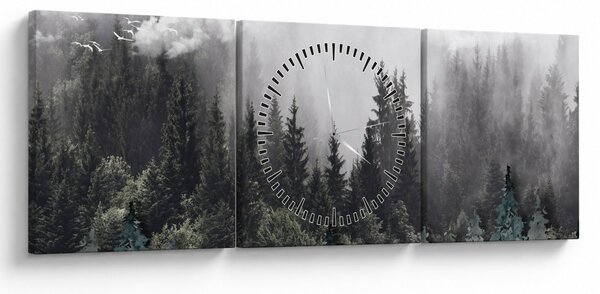 Obraz - Las z ilustrowanymi elementami (z zegarem) (90x30 cm)
