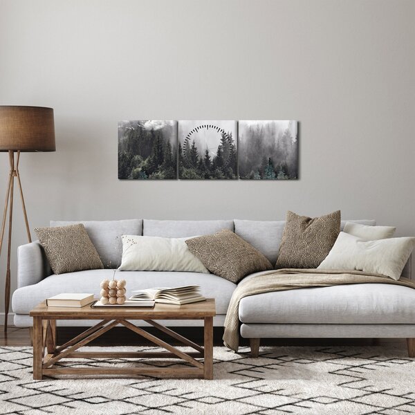 Obraz - Las z ilustrowanymi elementami (z zegarem) (90x30 cm)