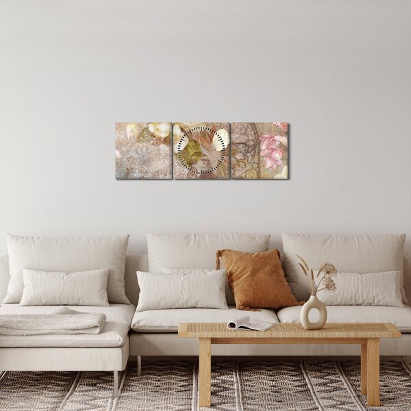 Obraz - Ozdoba kwiatowa (z zegarem) (90x30 cm)