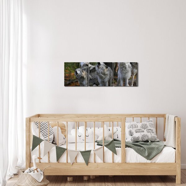 Obraz - Wilki na skale (z zegarem) (90x30 cm)