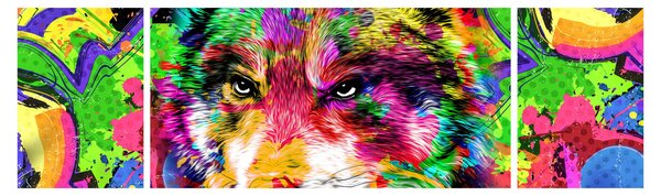 Obraz - Wilk z graffiti (170x50 cm)