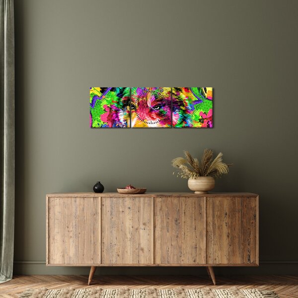 Obraz - Wilk z graffiti (z zegarem) (90x30 cm)