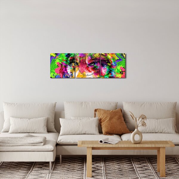 Obraz - Wilk z graffiti (z zegarem) (90x30 cm)