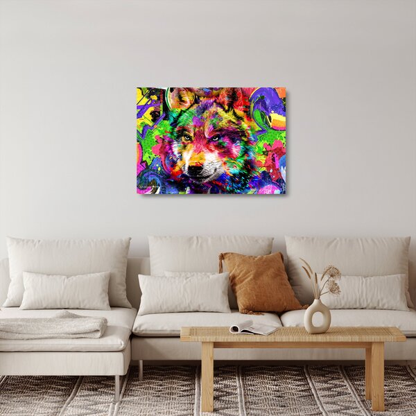 Obraz na szkle - Wilk z graffiti (70x50 cm)
