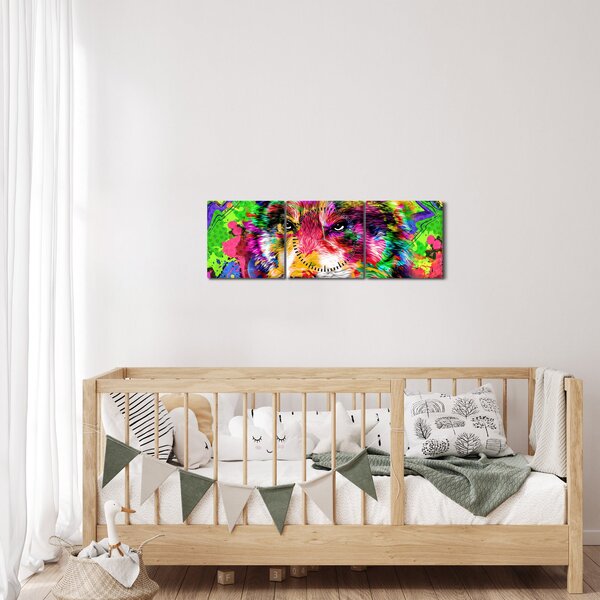 Obraz - Wilk z graffiti (z zegarem) (90x30 cm)