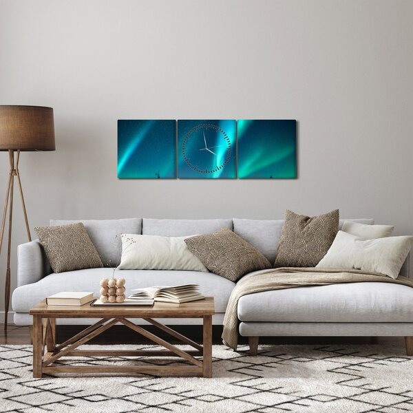Obraz - Aurora Borealis (z zegarem) (90x30 cm)