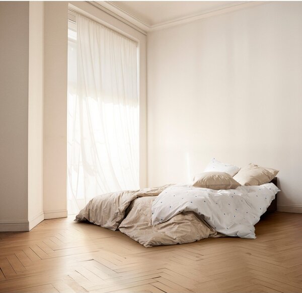 Beżowa pościel dwuosobowa z perkalu bawełnianego 200x220 cm Daisy – JUNA