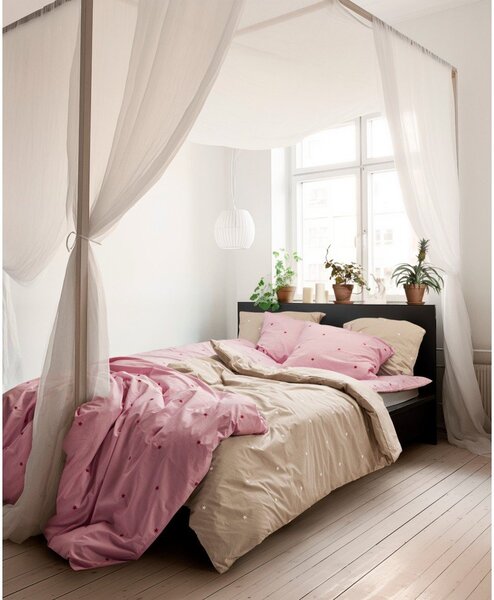 Beżowa pościel dwuosobowa z perkalu bawełnianego 200x220 cm Daisy – JUNA