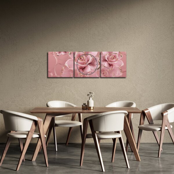Obraz - Dekoracje kwiatowe (z zegarem) (90x30 cm)