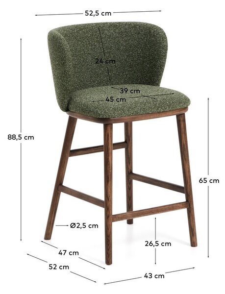 Ciemnozielony tapicerowany hoker (wysokość siedziska 65 cm) Ciselia – Kave Home