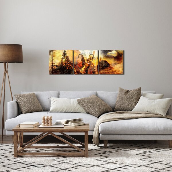 Obraz - Motyw szamana (z zegarem) (90x30 cm)