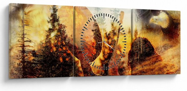 Obraz - Motyw szamana (z zegarem) (90x30 cm)