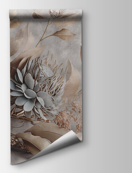 Fototapeta Eleganckie papierowe kwiaty i delikatne liście, Fototapety 3d z kwiatami, Popularne Fototapety, u93939 - Tapeko.pl