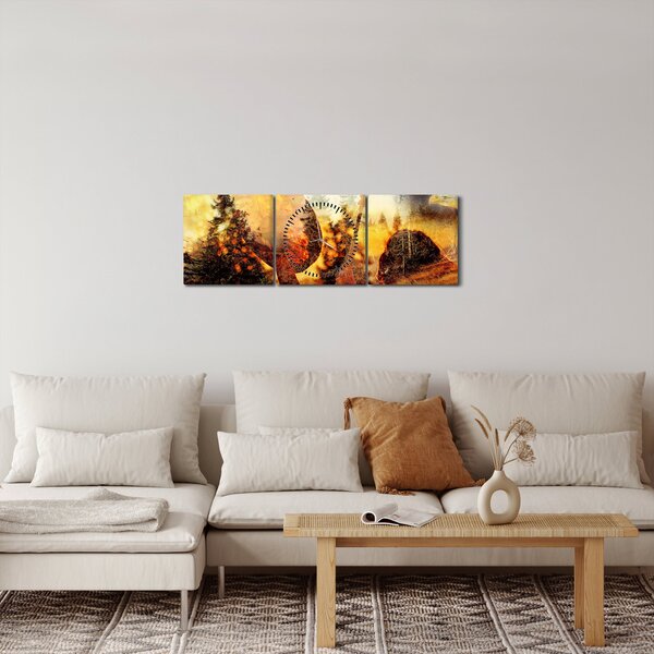 Obraz - Motyw szamana (z zegarem) (90x30 cm)