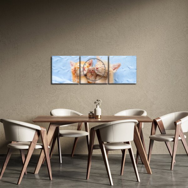 Obraz - Śpiące kocięta (z zegarem) (90x30 cm)
