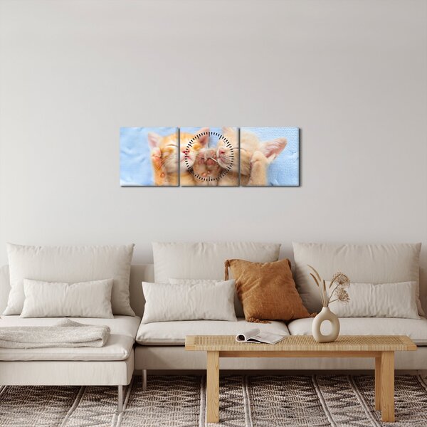 Obraz - Śpiące kocięta (z zegarem) (90x30 cm)