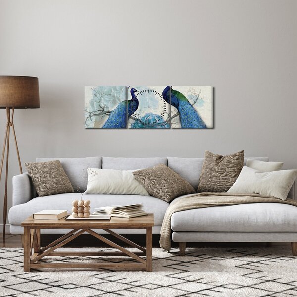 Obraz - Pawie tekstury (z zegarem) (90x30 cm)