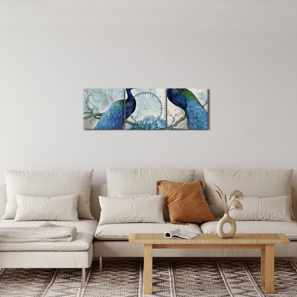Obraz - Pawie tekstury (z zegarem) (90x30 cm)