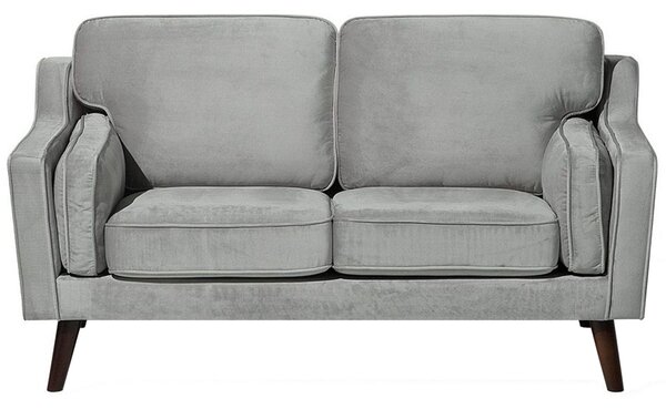 Sofa kanapa dwuosobowa drewniane nóżki welurowa retro jasnoszara Lokka Beliani