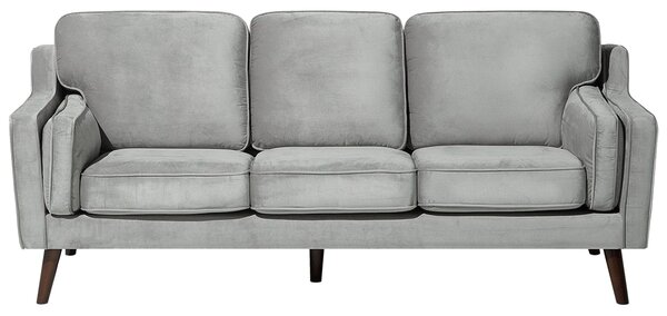 Sofa kanapa trzyosobowa drewniane nóżki welurowa retro jasnoszara Lokka Beliani