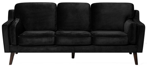 Sofa kanapa trzyosobowa czarna drewniane nóżki welurowa retro Lokka Beliani